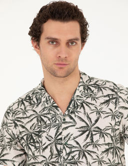 Рубашка из смесового льна хаки с короткими рукавами стандартного кроя - Cacharel фото 2