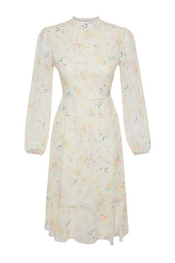 TRENDYOLMILLA Camel Dik Yakal? Etegi Volanl? Sifon Dokuma K?sl?k Elbise TWOAW20EL1313 фото 46