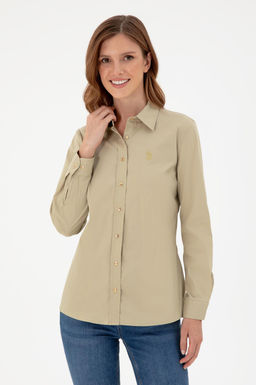 Женская базовая рубашка светло-хаки с длинным рукавом Неожиданная скидка в корзине - U.s. polo assn фото 3