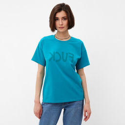 Футболка женская MINAKU Fuck, голубая, размер 50