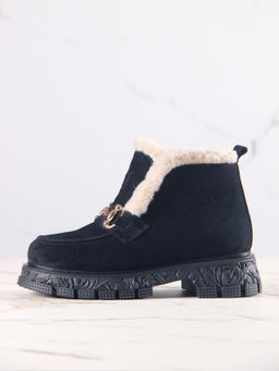 Ботинки 307.PODYUM141 bl.Черная замша/шерсть