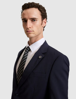 Lacivert Slim Fit %100 Y_n Mono Yaka Tak_m Elbise