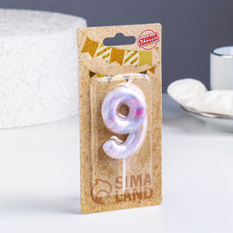 Цена за 3 шт. Свеча в торт «Белый мрамор», цифра 9, 5.5 см