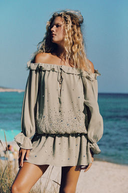 VESTIDO GEORGETTE VOLANTES BRILLOS / Gris - Zara фото 4