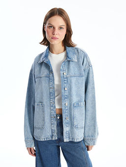 G?mlek Yaka Oversize Kad?n Jean Ceket