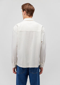 Cizgili Beyaz Gomlek - Mavi фото 4