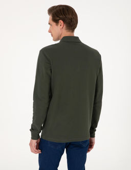 Koyu Ye_il Slim Fit K_vr_lmaz Polo Yaka Basic Pike Sweatshirt