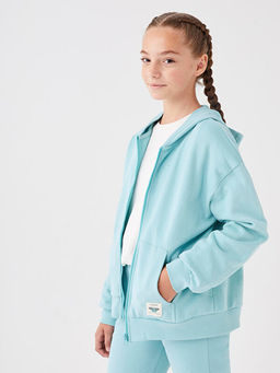 Kap??onlu Basic Uzun Kollu K?z ?ocuk Fermuarl? Sweatshirt