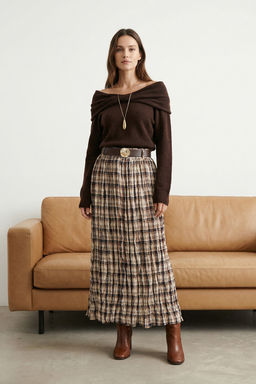 Cok Renkli Ekoseli Kemerli K?r?s?k Dokuma Uzun Maxi Etek TWOAW26ET00174 - Trendyolmilla фото 7