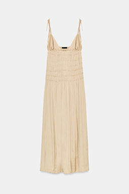 VESTIDO MIDI SATINADO FRUNCES / Beige - Zara фото 5