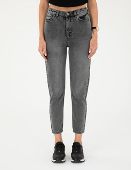 Antrasit Mom High Waist Fit Jean Pantolon