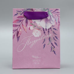 Цена за 4 шт. Пакет подарочный крафтовый, упаковка, Поздравляю, S 12?15?5.5 см