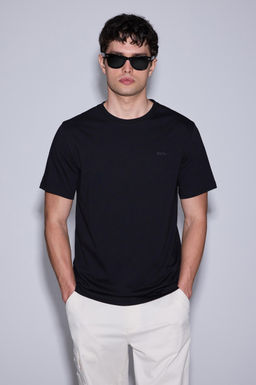 Erkek Siyah Regular Fit Polo Yaka Basic Ti__rt