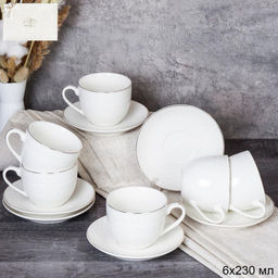 Чайный набор 12 предметов 230 мл / GA7-12G 230 /уп 8/ костяной фарфор