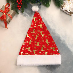 Колпак новогодний Олени и снежинки 29х40 см, красный