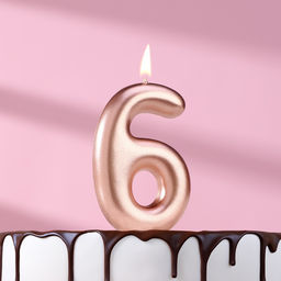 Цена за 3 шт. Свеча в торт «Европейская», цифра 6, 6 см, розовое золото