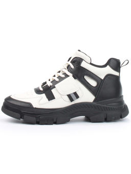 05-P51-1Z WHITE/BLACK Кроссовки женские зимние (натуральная и искусственная кожа, шерсть)