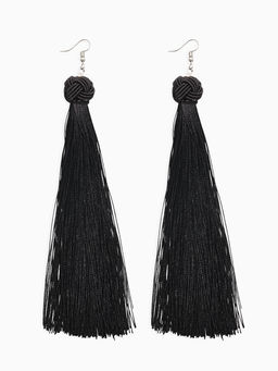 Серьги Кисти романс, цвет чёрный в серебре, длина кисти 16 см