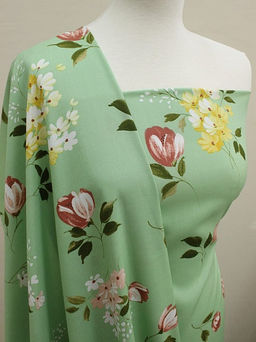 Штапель Весенние цветы цв.морозная зелень, ш.1.45м, вискоза-100%, 100гр/м.кв - Купава фото 2