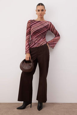 Puantiye Duz Kay?k Yaka Asimetrik Detayl? Vucuda Oturan Esnek Orme Tul Bluz TWOAW26BZ00128 - Trendyolmilla фото 18