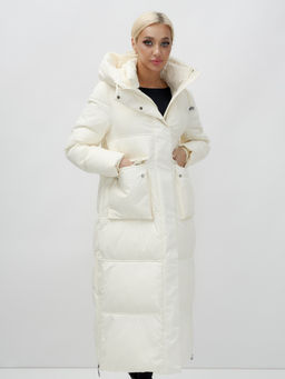 Пальто утепленное стеганное зимнее с капюшоном женское бежевого цвета 9602B - Mtforce фото 11