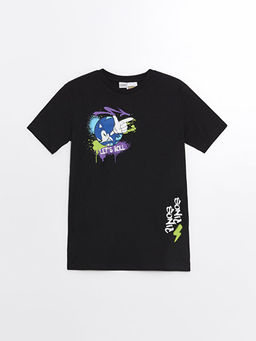 Bisiklet Yaka Sonic Bask?l? K?sa Kollu Erkek ?ocuk Ti??rt