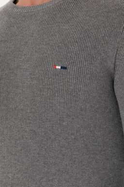 Erkek Slim Fit Bisiklet Yaka Gri Melanj Basic Kazak - U.s. polo assn фото 7