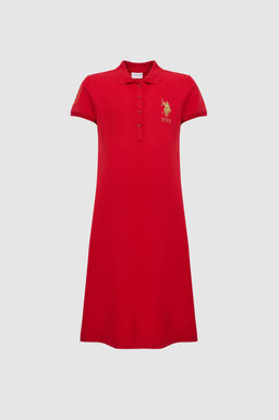Kad_n K_rm_z_ Polo Yaka Mini Boy _rme Elbise