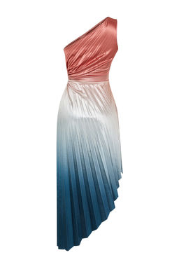 Cok Renkli Asimetrik Pilise Detayl? Orme Saten S?k Abiye Elbise TPRSS23EL00557