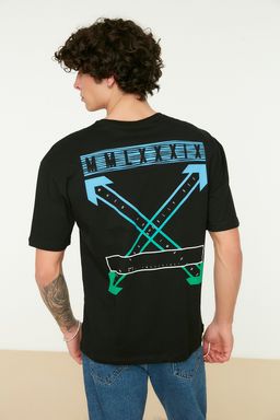TRENDYOL MAN Siyah Oversize/Genis Kesim S?rt Bask?l? %100 Pamuklu T-shirt TMNSS20TS1132 - Trendyolmilla фото 9