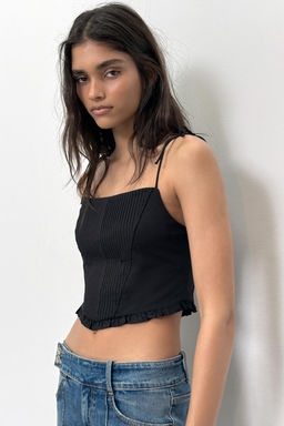 TOP CROP CORSETERO POPEL?N / Negro - Zara фото 3