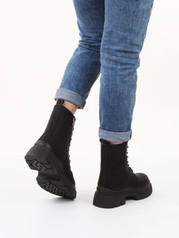 04-WD022-1M BLACK Ботинки зимние женские (натуральная кожа, 100% шерсть)