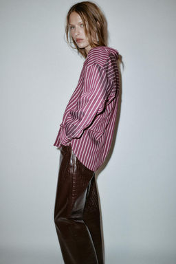 OVERSIZE STRIPED POPLIN SHIRT - Zara фото 4