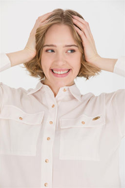 Женская рубашка с длинным рукавом цвета экрю Неожиданная скидка в корзине