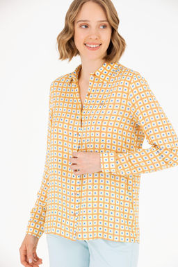 Женская рубашка лосося с длинным рукавом