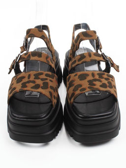 08-XLP1320-52 BLACK/LEOPARD Босоножки женские (натуральная замша)