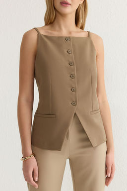 Bej Regular Boy Ask?l? Fitted Dokuma Yelek TWOSS25YE00010