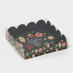 Цена за 5 шт. Коробка для кондитерских изделий с пластиковой крышкой «С Новым годом», 13×13×3 см