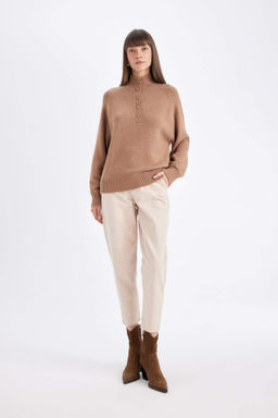 Paperbag Gabardin Pantolon Yuksek Bel Cepli Basic Duz Standart Paca - Defacto фото 3