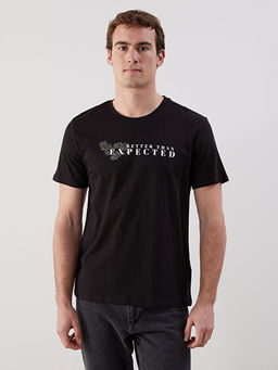 Bisiklet Yaka K?sa Kollu Bask?l? Penye Erkek Ti??rt