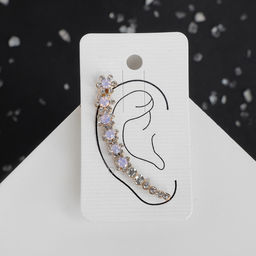 Серьга Кафф ромашка, цвет бело-розовый в золоте - Queen fair фото 4