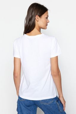 TRENDYOLMILLA Kahverengi-Bej-Haki Cizgili 3lu Paket Basic Bisiklet Yaka Orme T-Shirt TWOSS20TS0146  фото 12