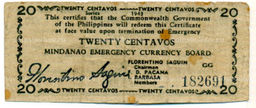Банкнота 20 сентаво 1943 года Филиппины (Минданао, Администрация США)
