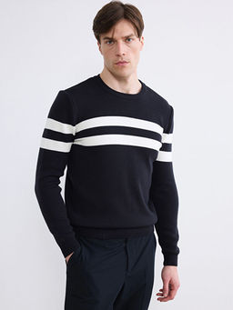 Bisiklet Yaka ?izgili Erkek Triko Kazak