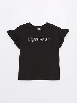 Bisiklet Yaka Ta? Bask?l? K?sa Kollu K?z ?ocuk Ti??rt