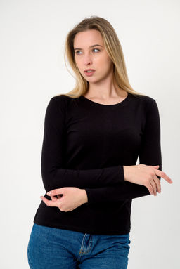 Лонгслив женский из кулирки с лайкрой чёрный - Амадэль фото 3