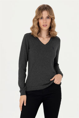 U. S. Polo Assn Женский базовый свитер антрацитового цвета с v-образным вырезом - U.s. polo assn фото 10