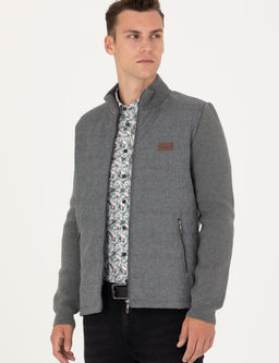 Gri Melanj Slim Fit Fermuarl_ Triko H_rka