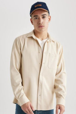 Regular Fit Tensel Basic Duz Uzun Kollu Gomlek