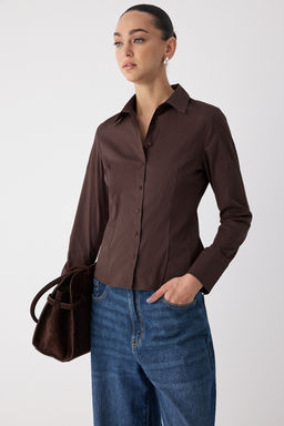 Beyaz Bele Oturan Fitted Dokuma Gomlek TWOAW26GO00022 - Trendyolmilla фото 15